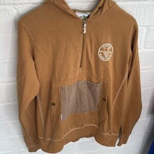 Lifted Research Group Men's Half Zip Brown Hooded Sweatshirt sz S